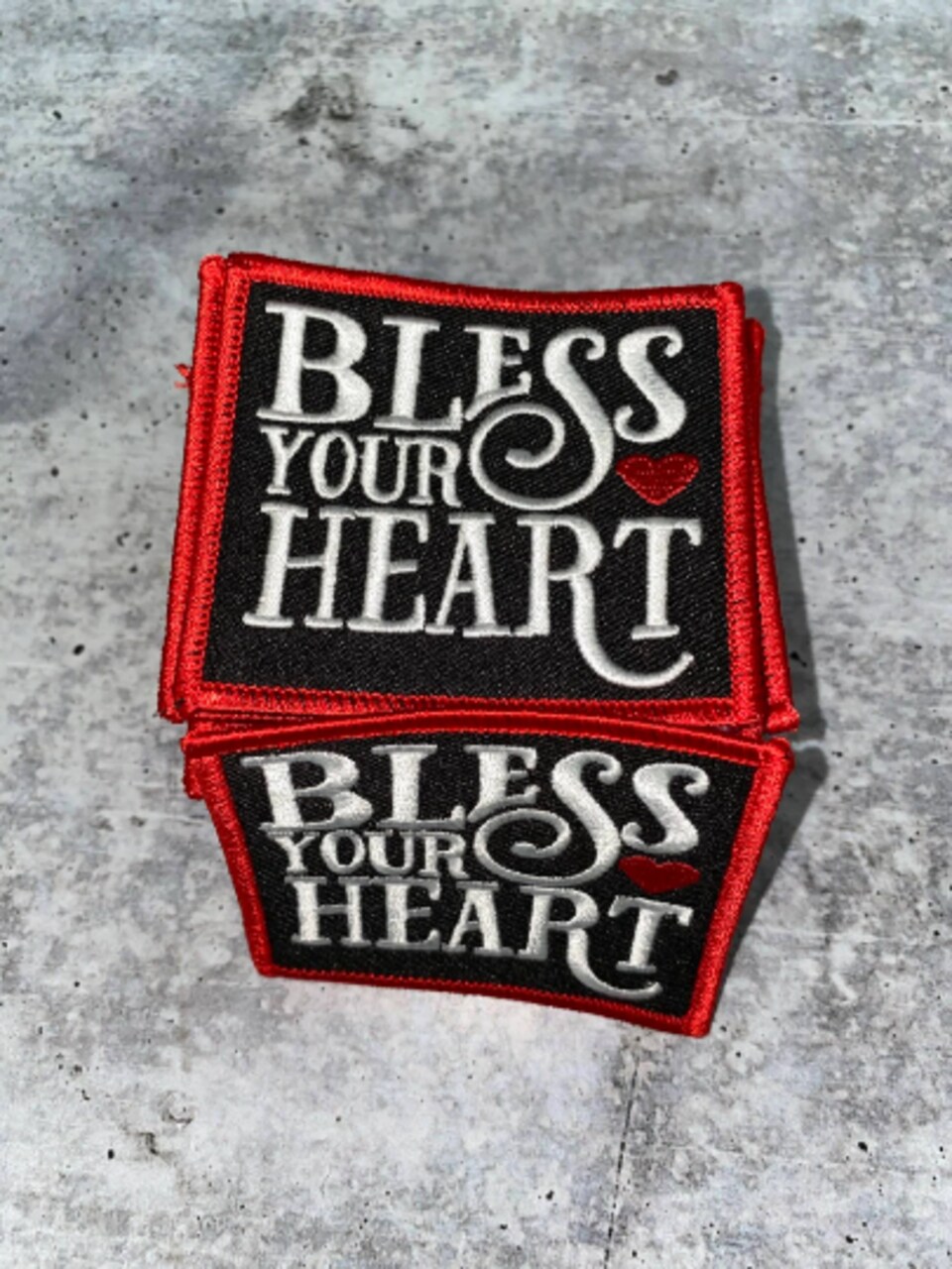 "Bless Your Heart", Cute Inspirational Applique, Iron-on Embroidered Patch, Size 4" inches